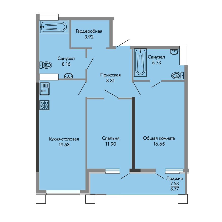 2е квартира, 78.0 м²