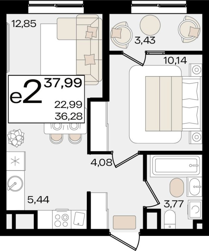 2е квартира, 38.0 м²