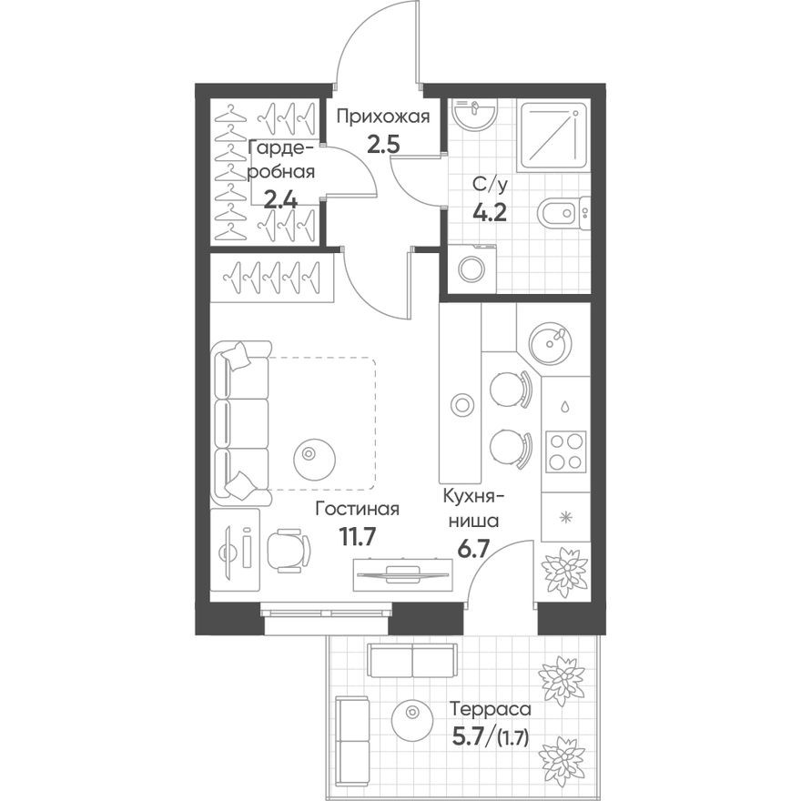 Студия-квартира, 29.4 м²