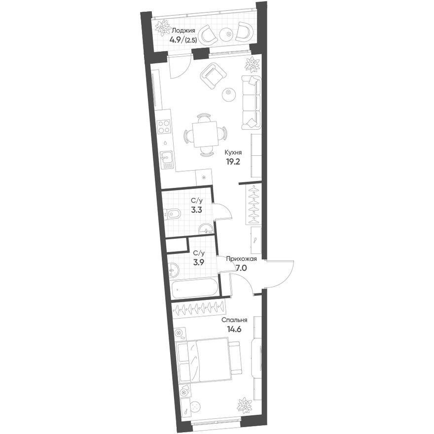 1к. квартира, 50.2 м²