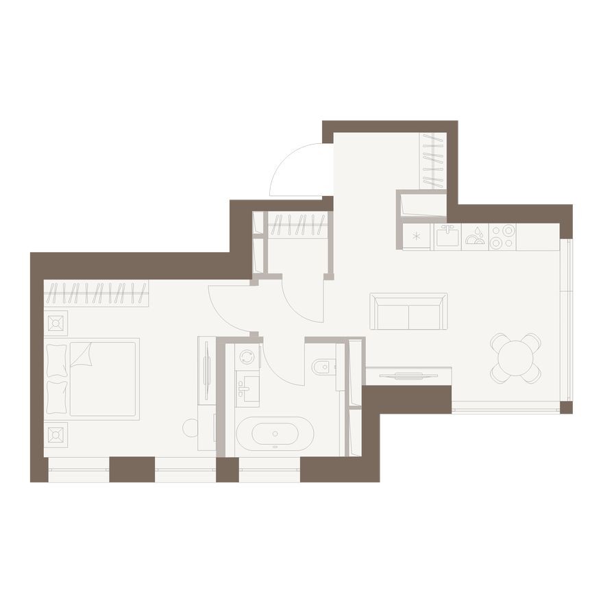 1к. квартира, 47.6 м²