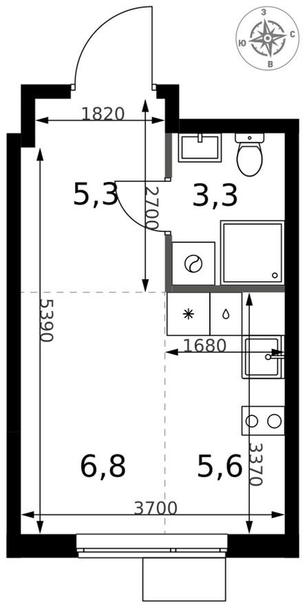 Студия-квартира, 21.0 м²