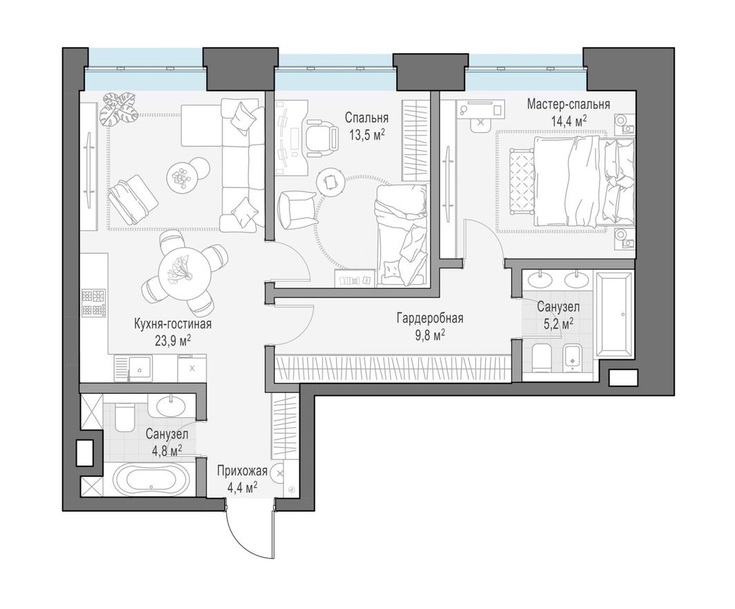 1к. квартира, 80.6 м²
