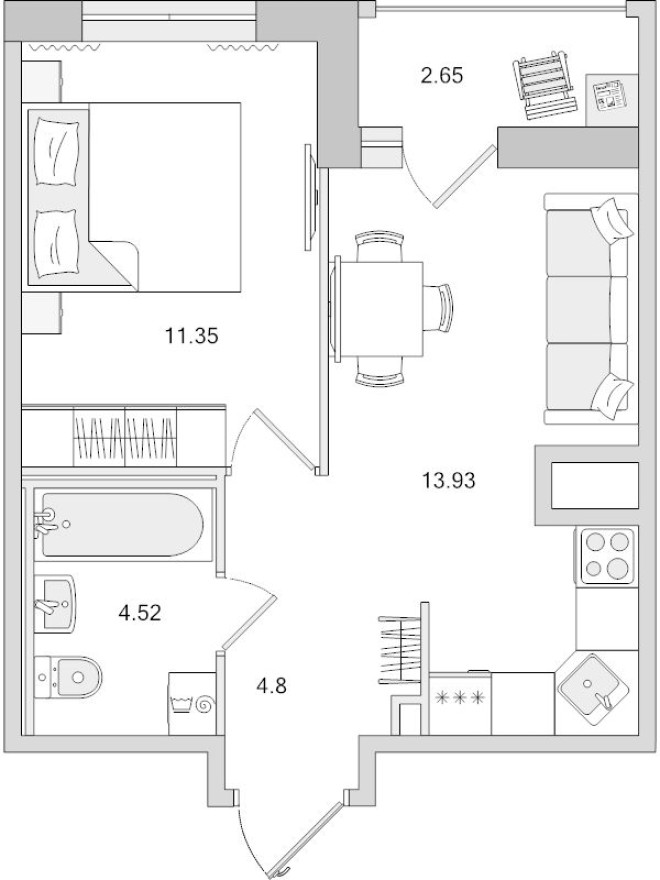1к. квартира, 37.3 м²