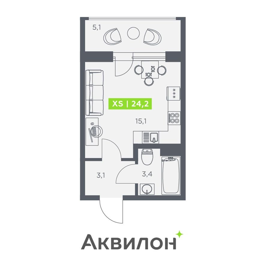 Студия-квартира, 24.2 м²