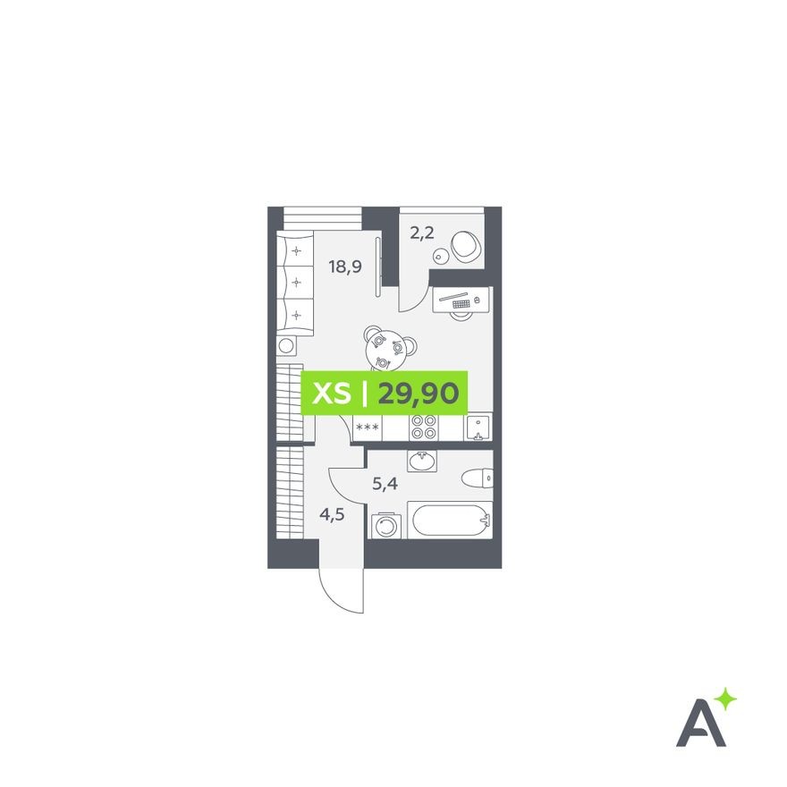 Студия-квартира, 29.9 м²