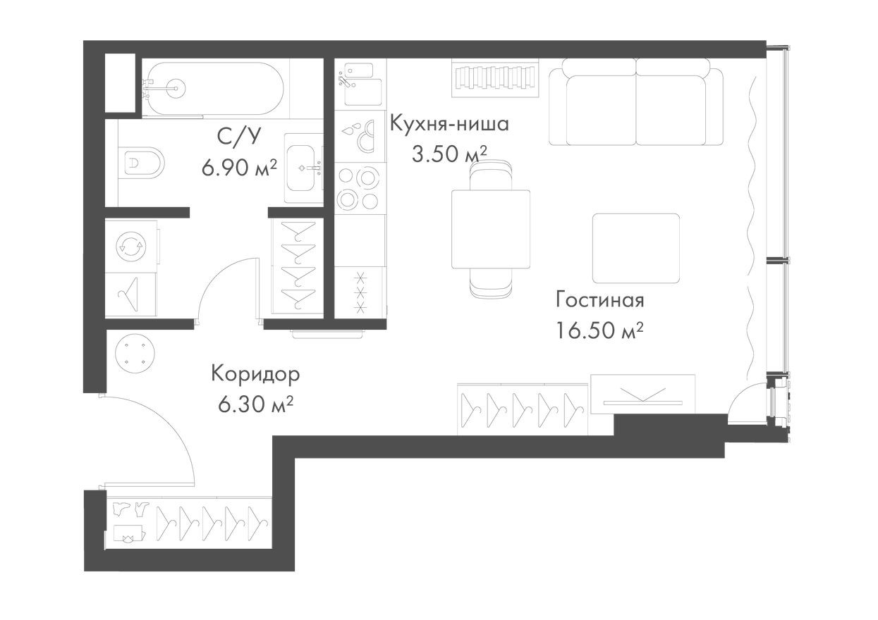 Студия-квартира, 33.2 м²