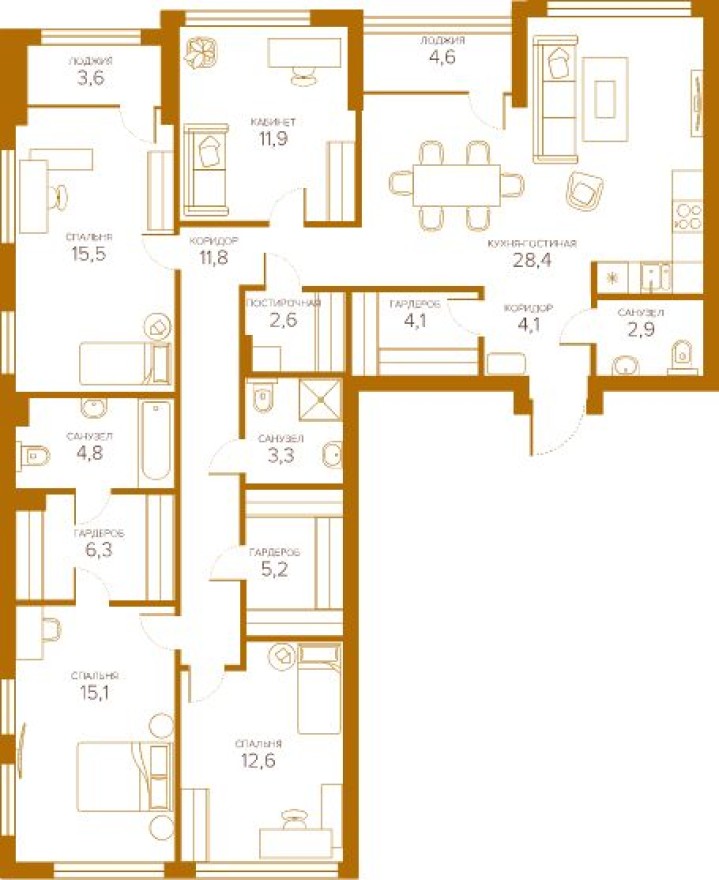 4к. квартира, 132.7 м²