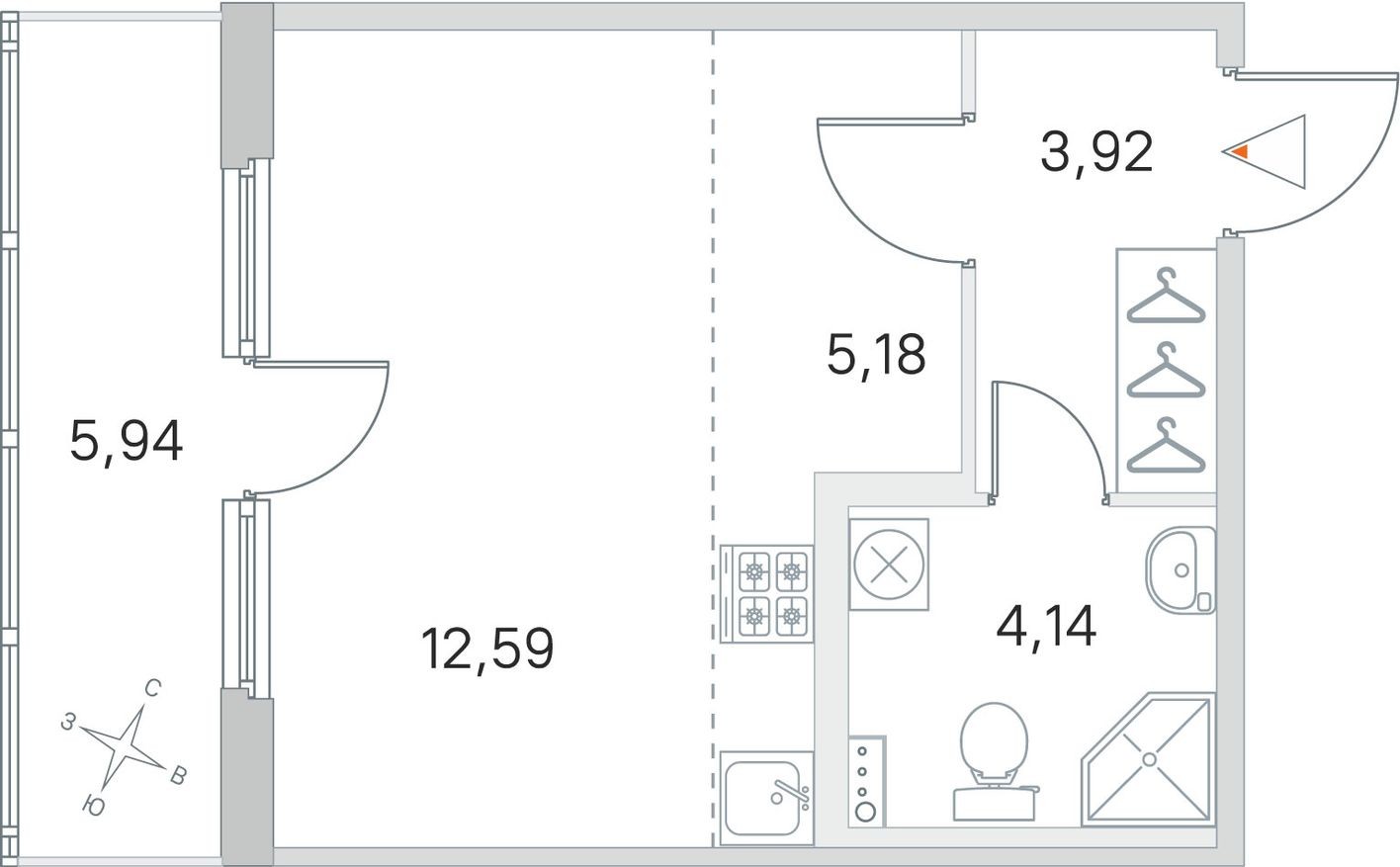 Студия-квартира, 28.8 м²