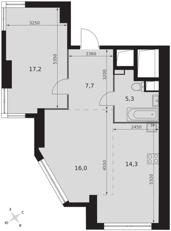 2е квартира, 60.5 м²
