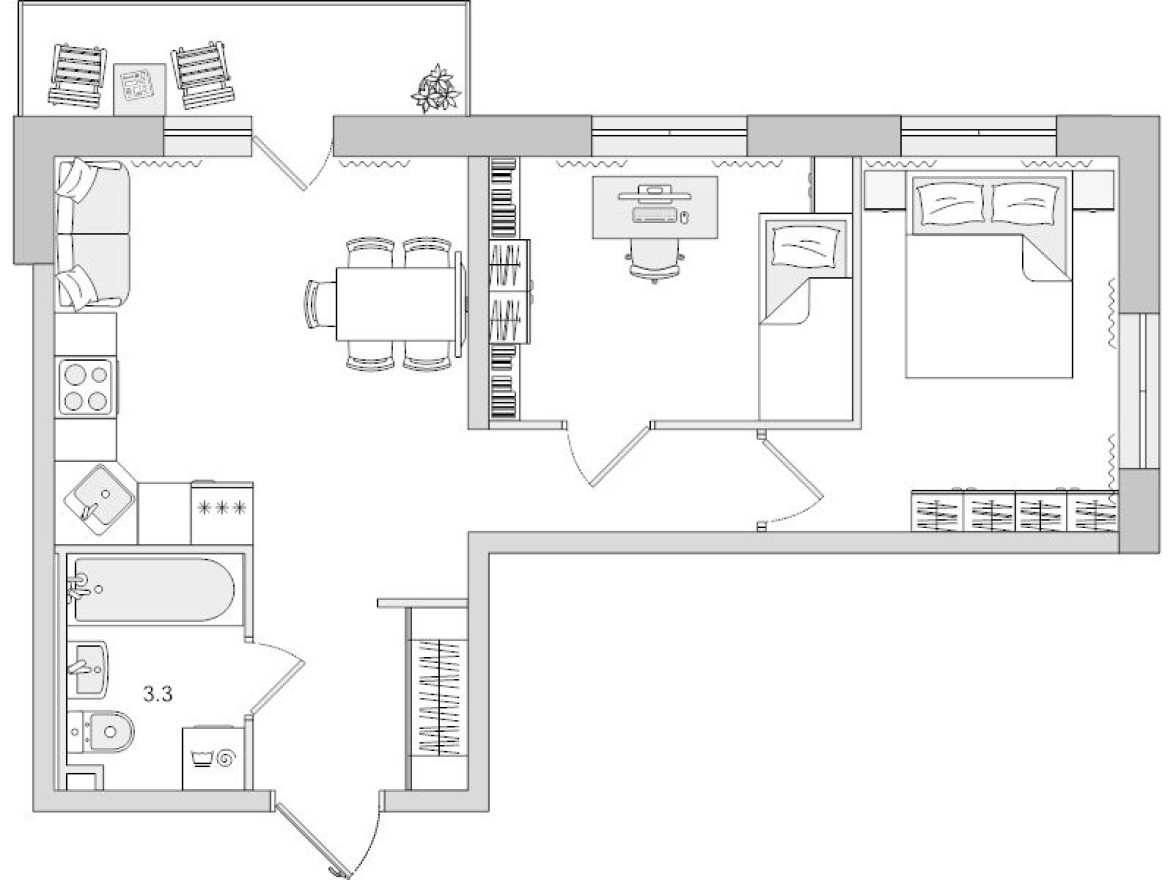 3е квартира, 54.0 м²