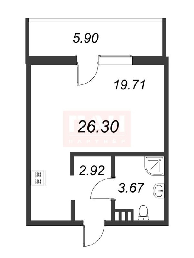 Студия-квартира, 26.3 м²