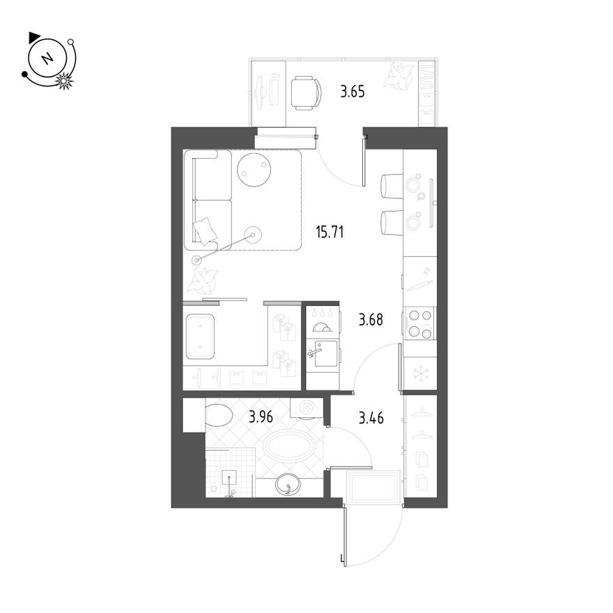 Студия-квартира, 27.6 м²