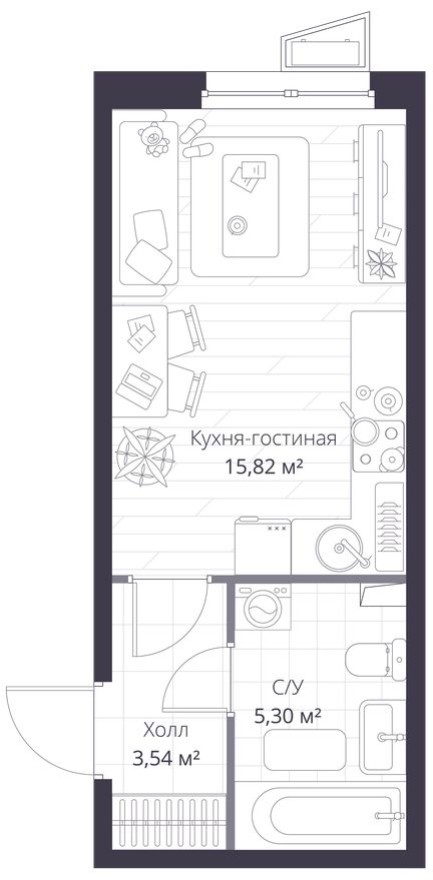 Студия-квартира, 24.7 м²