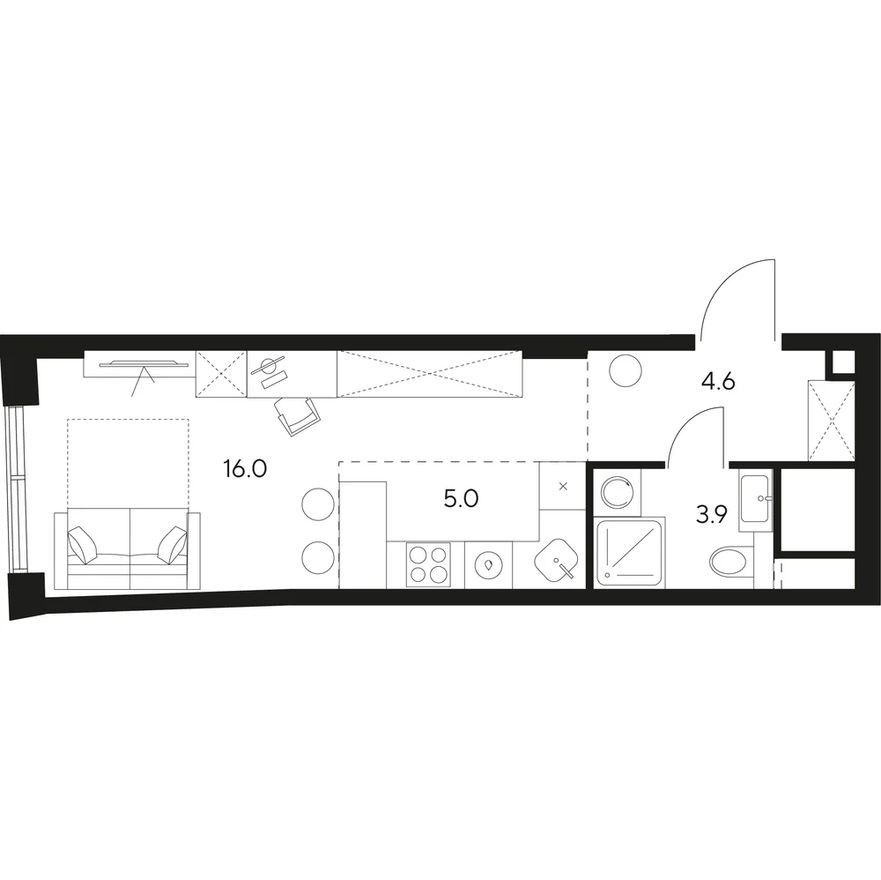 Планировка — Студия-квартира, 29.5 м²