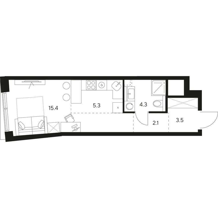 Планировка — Студия-квартира, 30.6 м²