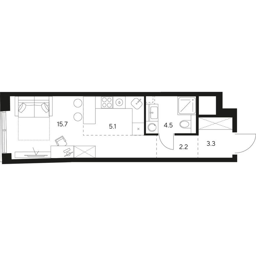 Планировка — Студия-квартира, 30.8 м²