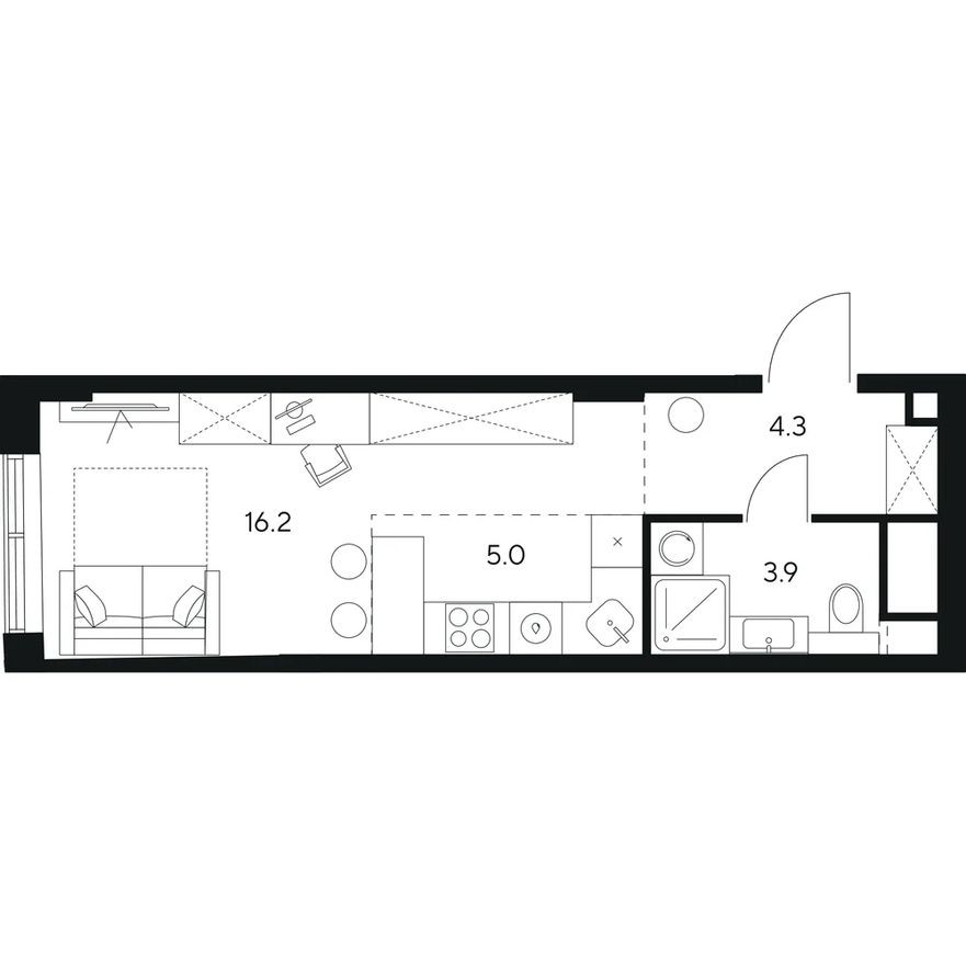Студия-квартира, 29.4 м²