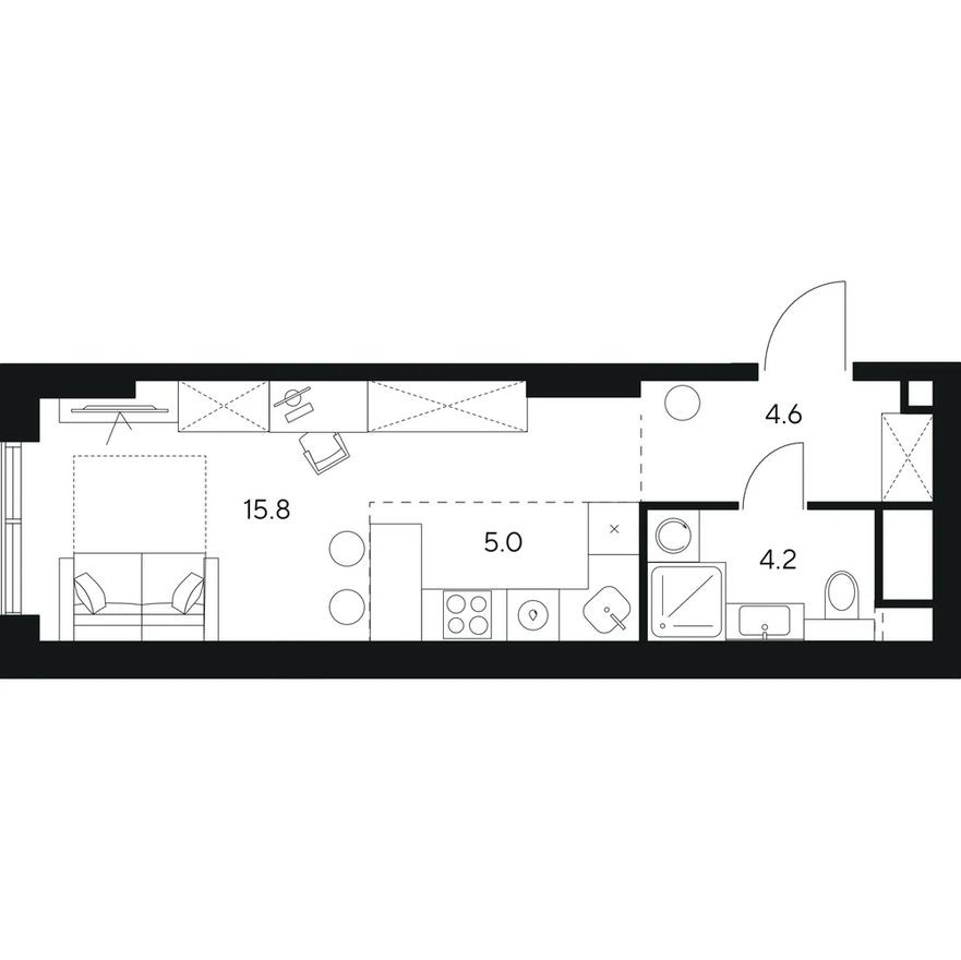 Студия-квартира, 29.6 м²