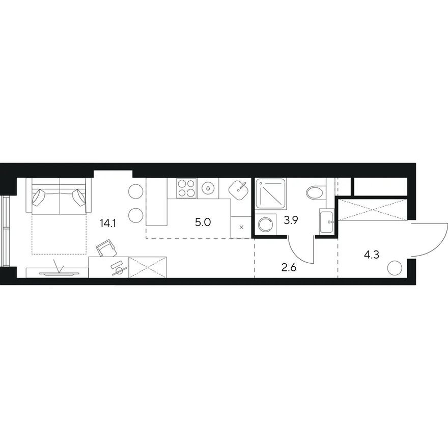 Студия-квартира, 29.9 м²