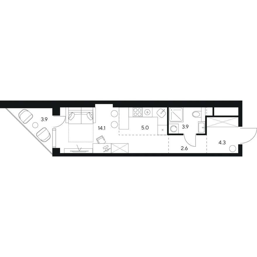 Планировка — Студия-квартира, 33.8 м²