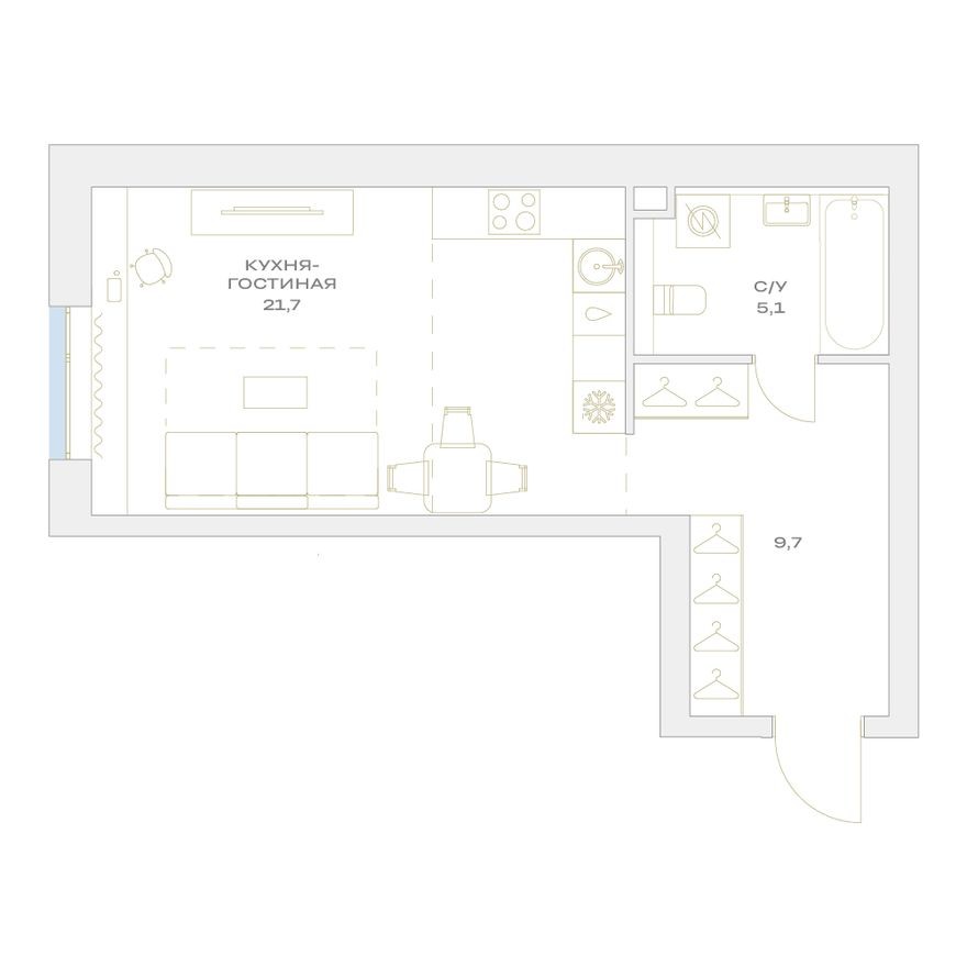 Студия-квартира, 36.5 м²