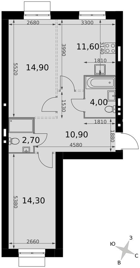 2к. квартира, 58.4 м²