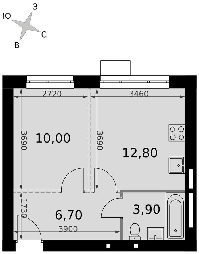 1к. квартира, 33.4 м²