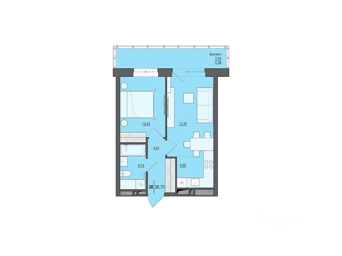 2к. квартира, 38.7 м²