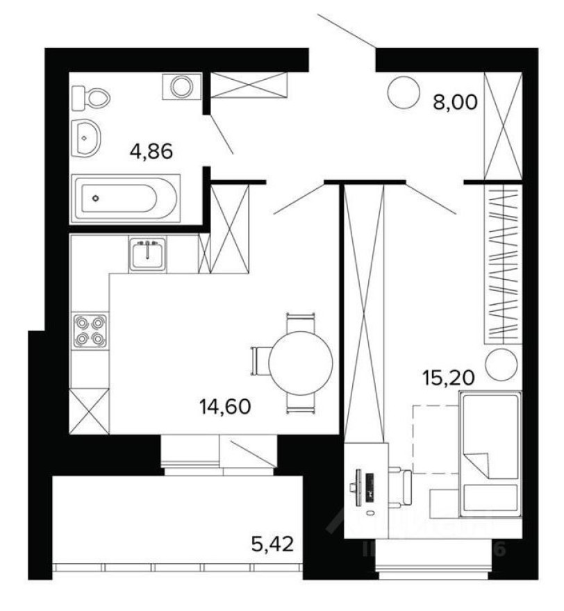 1к. квартира, 48.4 м²