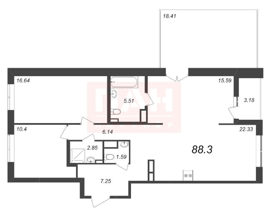 3е квартира, 109.9 м²