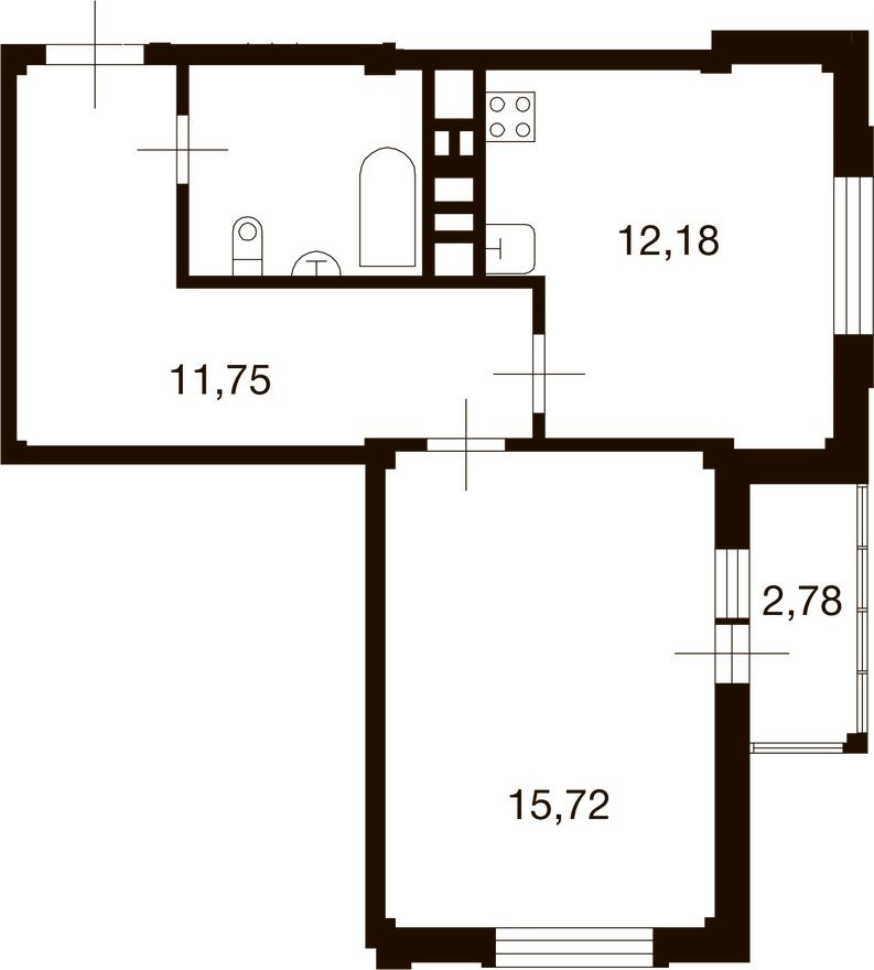1к. квартира, 44.4 м²