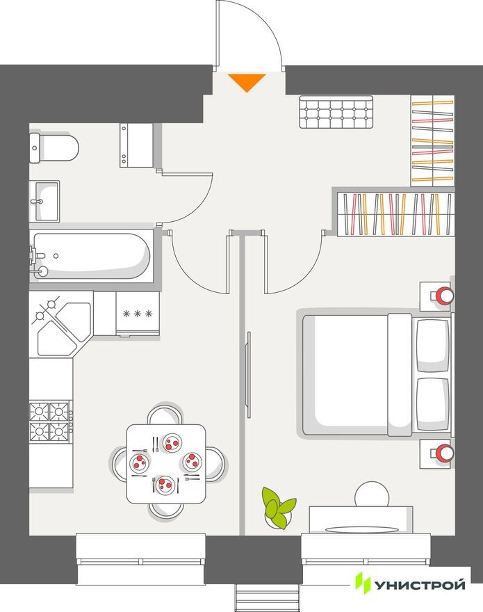 1к. квартира, 33.7 м²