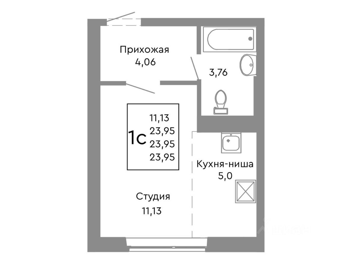 1к. квартира, 24.0 м²