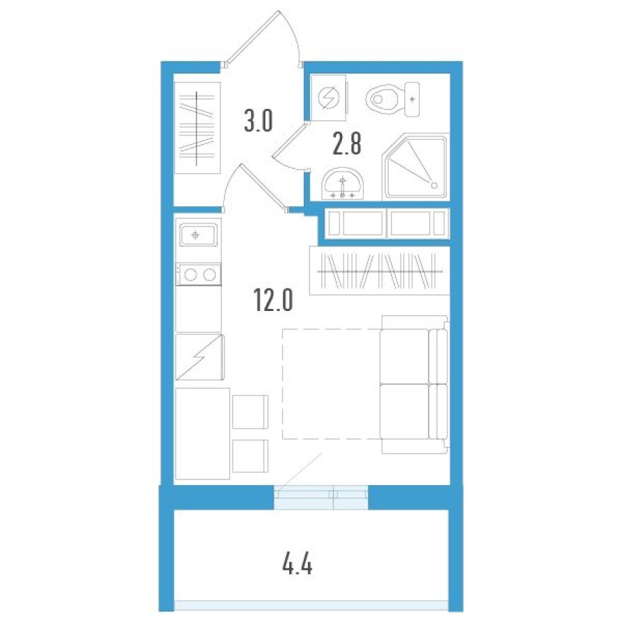 Студия-квартира, 19.1 м²