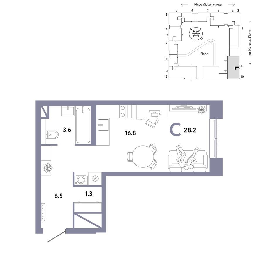 Студия-квартира, 28.2 м²