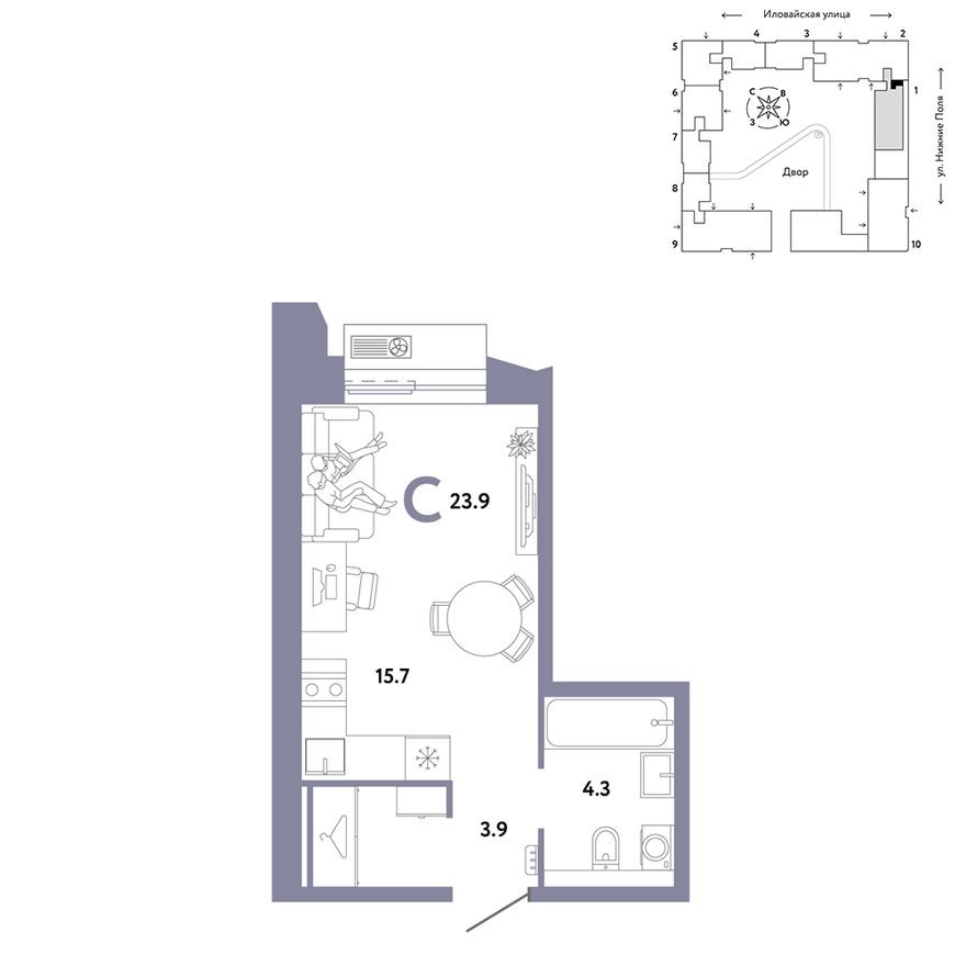 Студия-квартира, 23.9 м²