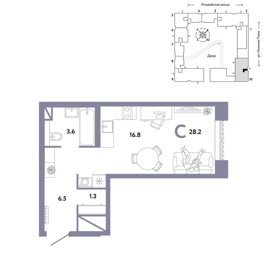 Студия-квартира, 28.2 м²