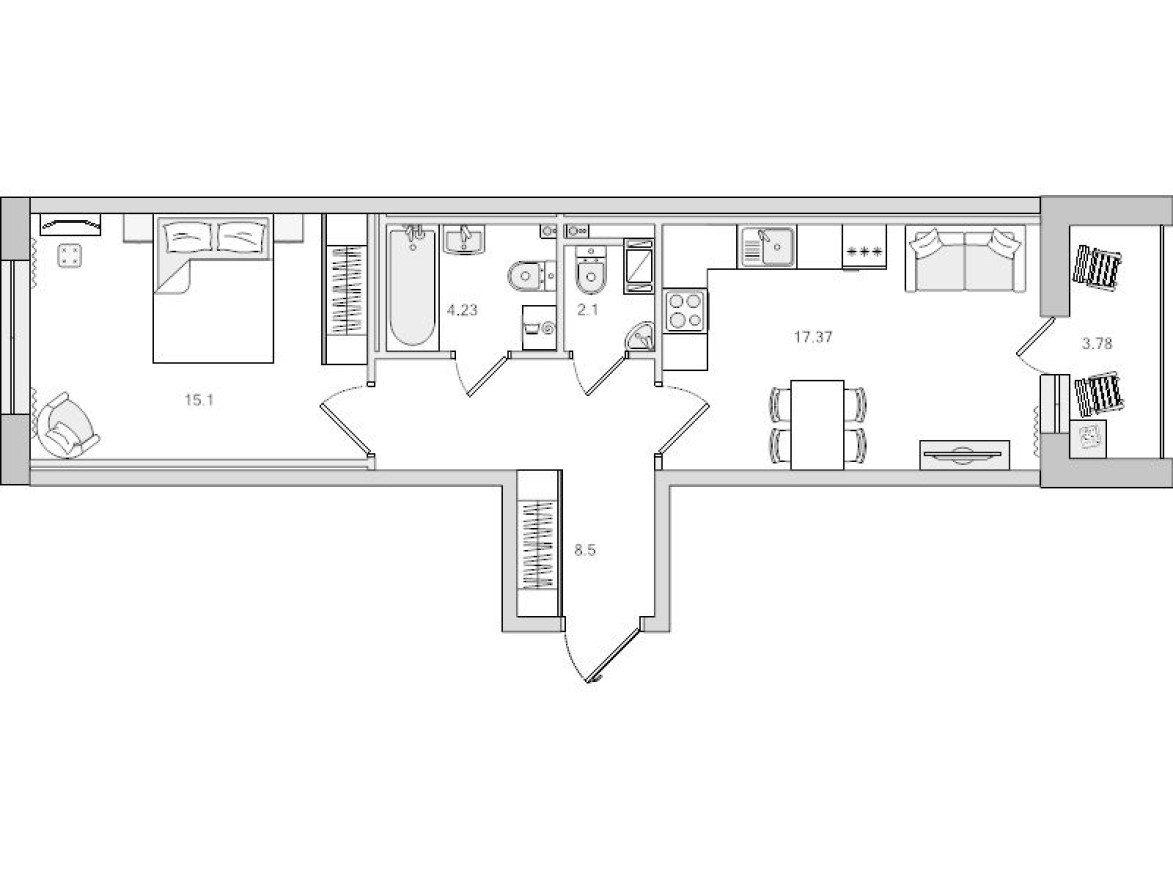 2е квартира, 51.1 м²