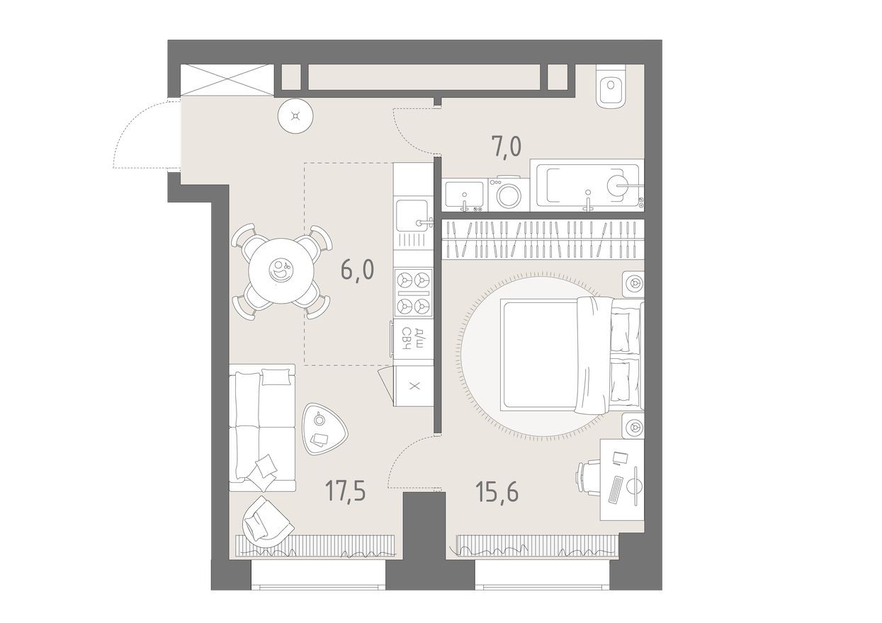 2к. квартира, 46.1 м²