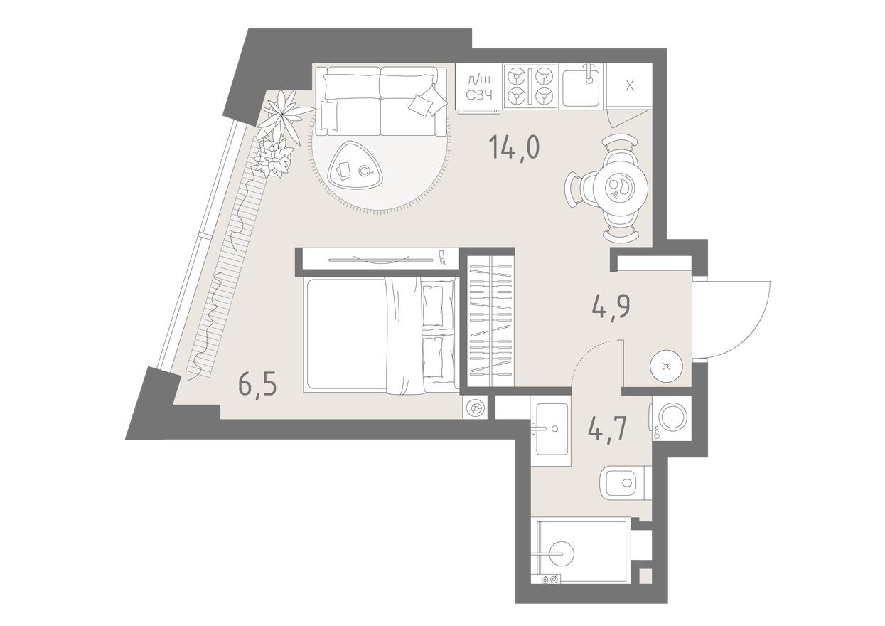 Студия-квартира, 30.1 м²
