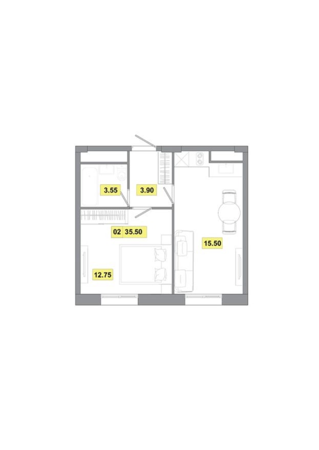 2к. квартира, 35.5 м²
