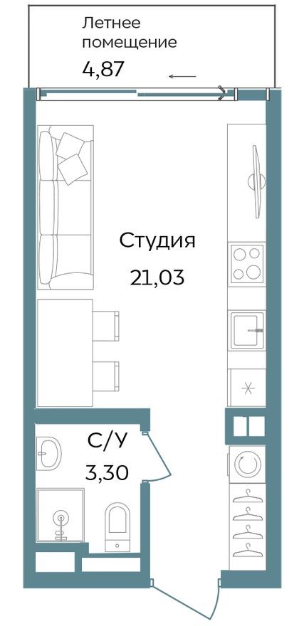 Студия-апартаменты, 29.2 м²