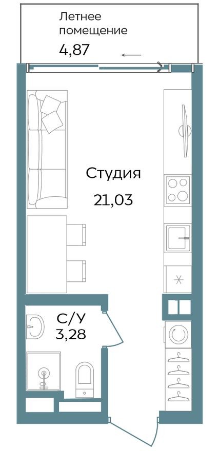 Студия-апартаменты, 29.2 м²