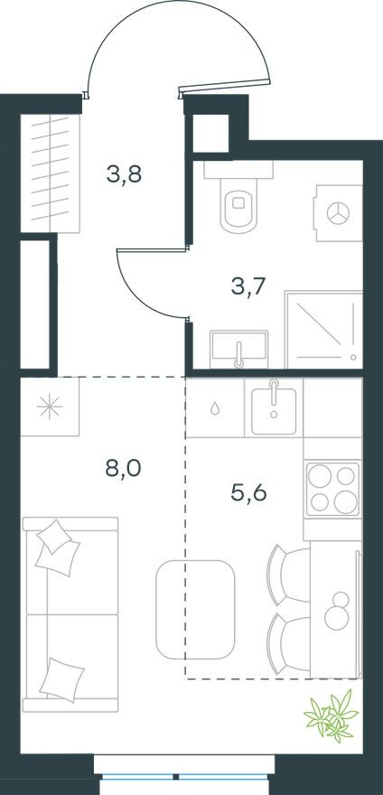 Студия-квартира, 21.1 м²