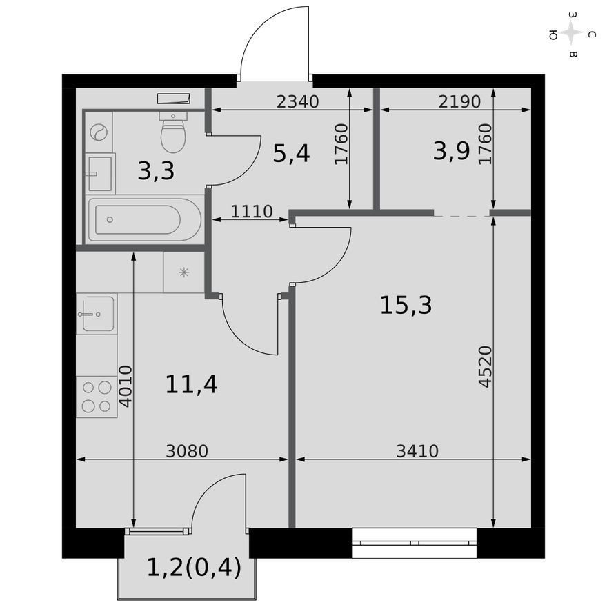 1к. квартира, 39.7 м²