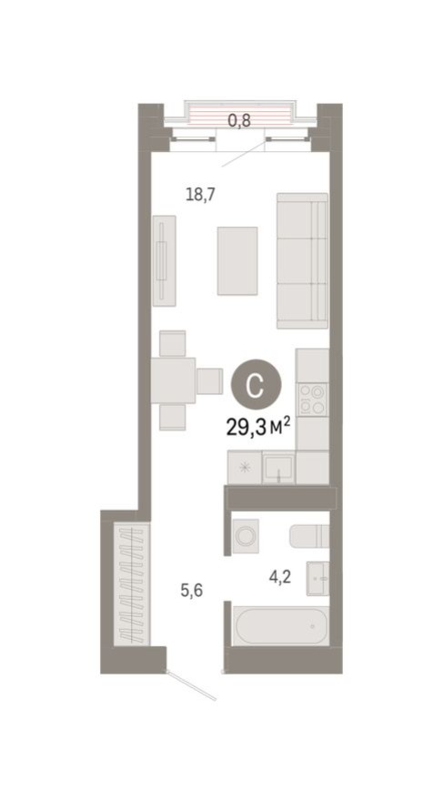 Студия-квартира, 29.3 м²