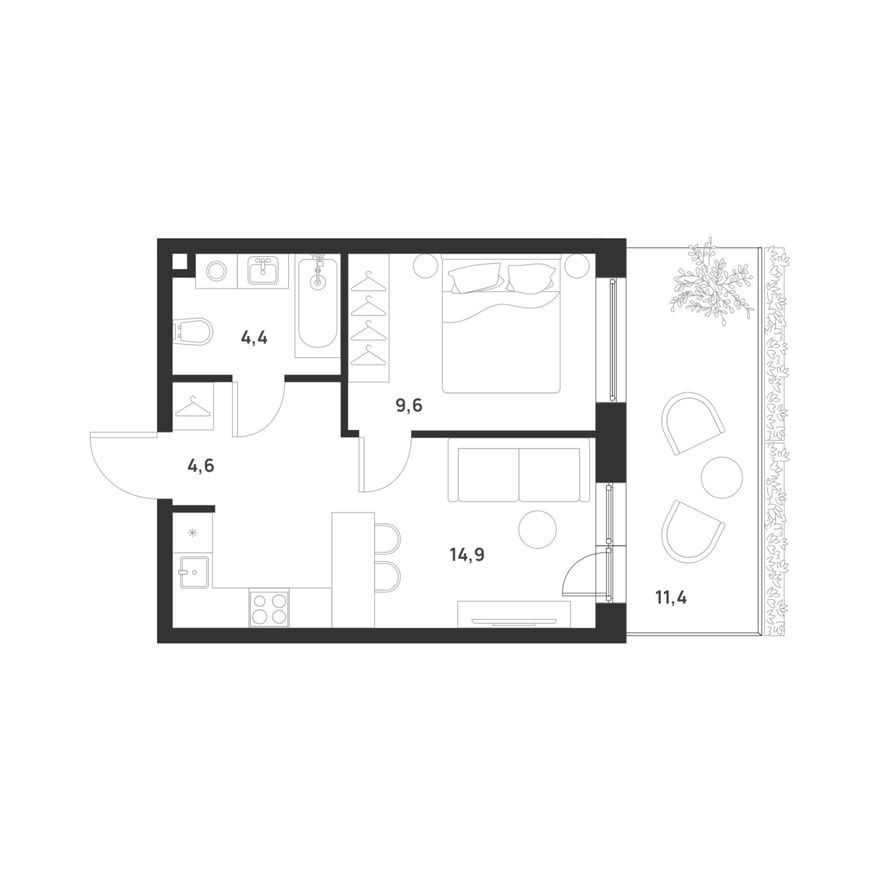 1е квартира, 36.9 м²