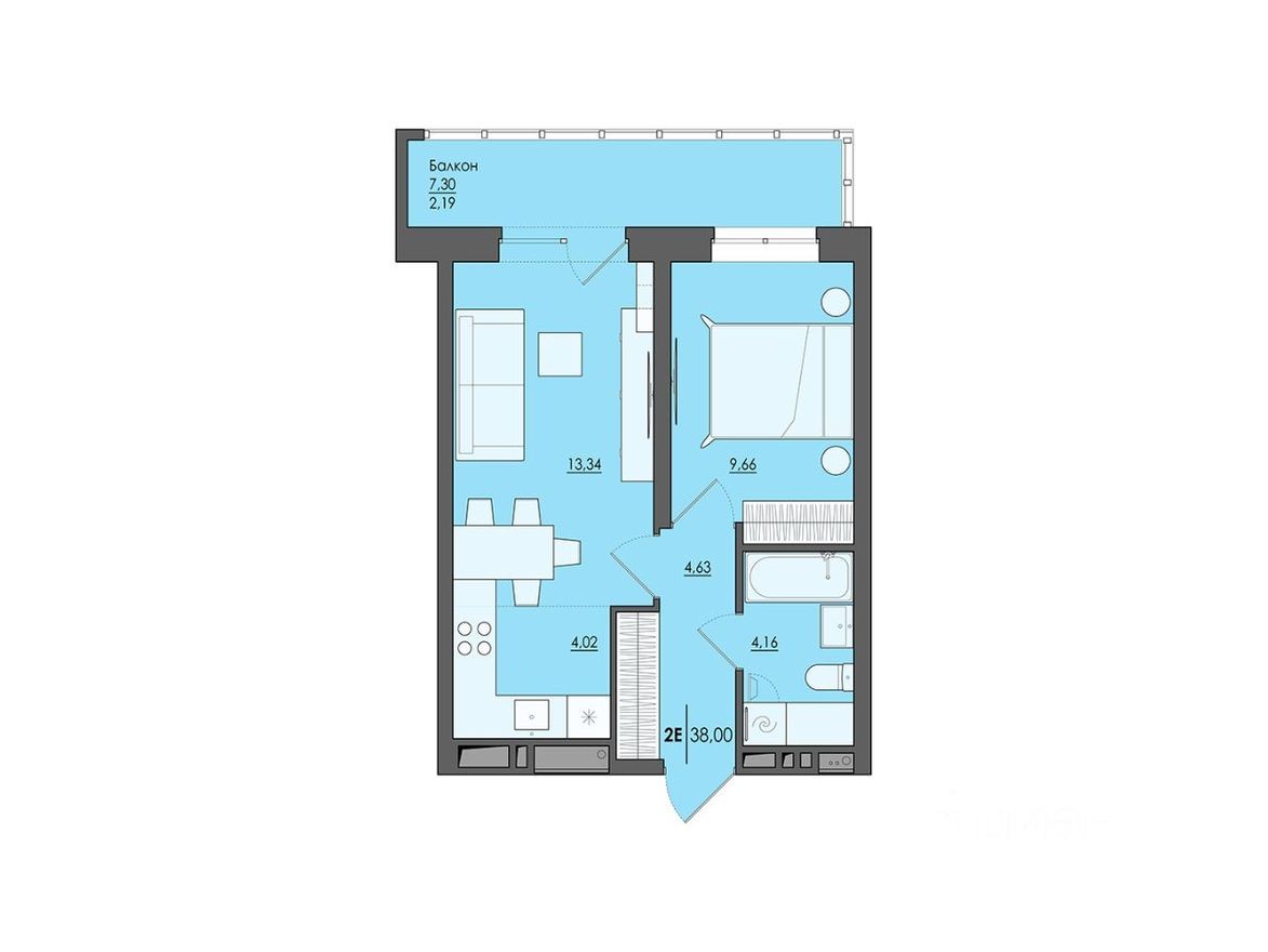 2к. квартира, 38.0 м²