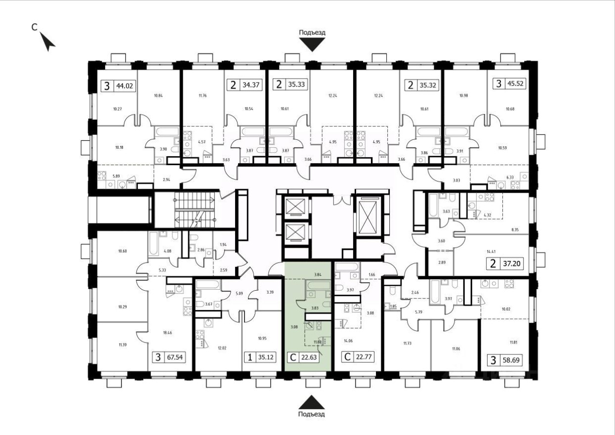 1к. квартира, 22.6 м²
